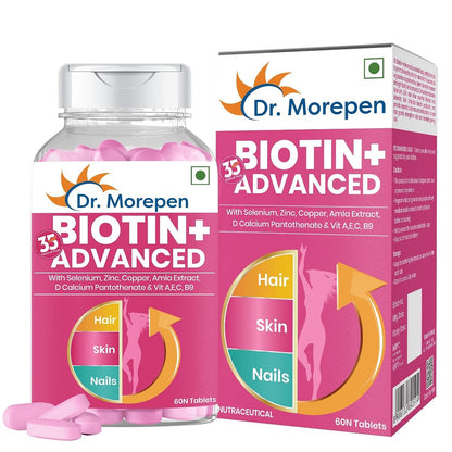 DR. MOREPEN Biotin for Hair Growth Glowing Skin  Healthy Nails  Amino Acids Natural Extract of Amla Turmeric  Green Tea Bhringraj  Brahmi - 60 Tab