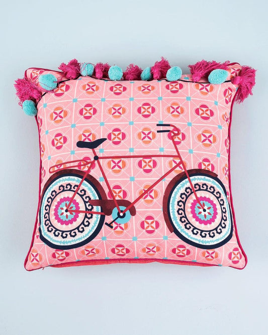 Boho Cycle Pom  Pom Cushion Cover