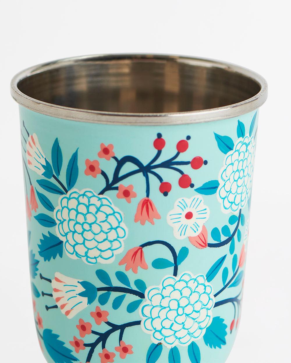 Blue Floral Steel Tumbler Small