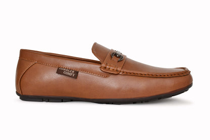 Matte Look Moccasins for Men with Metallic Buckle  Tan