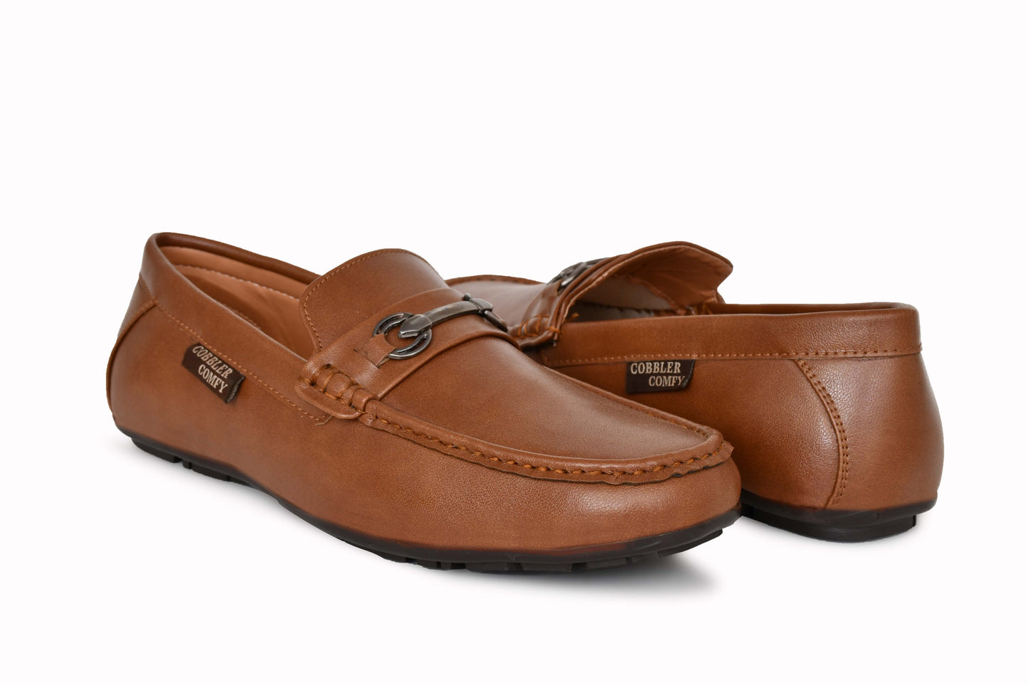 Matte Look Moccasins for Men with Metallic Buckle  Tan