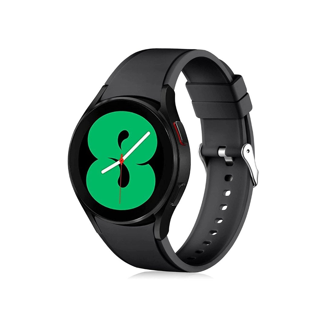 Black Silicone Strap - Compatible with Samsung Galaxy Watch 4/5, Watch 5 Pro, Watch 4 Classic (20mm, 40mm, 42mm, 44mm, 45mm, 46mm)