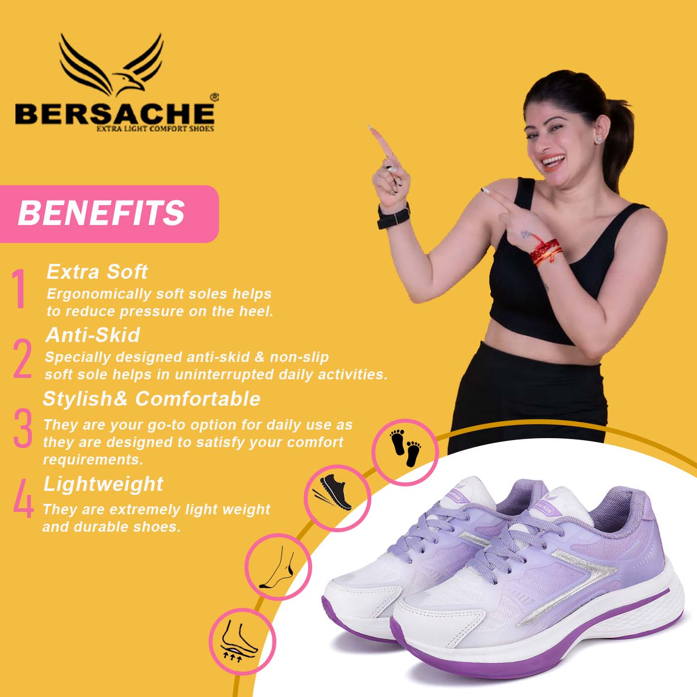 Bersache Premium Sports Gym Trending Stylish Running shoes for Women 9117-Purple