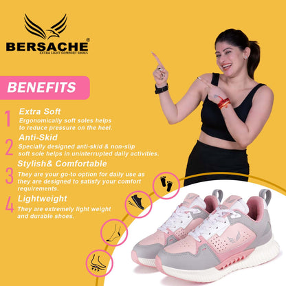 Bersache Premium Sports Gym Trending Stylish Running shoes for Women 9146-Pink