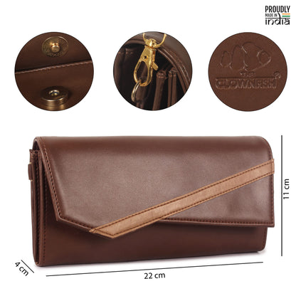 THE CLOWNFISH Ivana Series Womens Wallet Clutch Ladies Purse Sling Bag with multiple card slots Brown