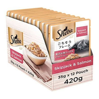 Sheba Skipjack  Salmon Fish Mix Cat Wet Food and Salmon Flavour Irresistible All Life Stages Cat Dry Food Combo