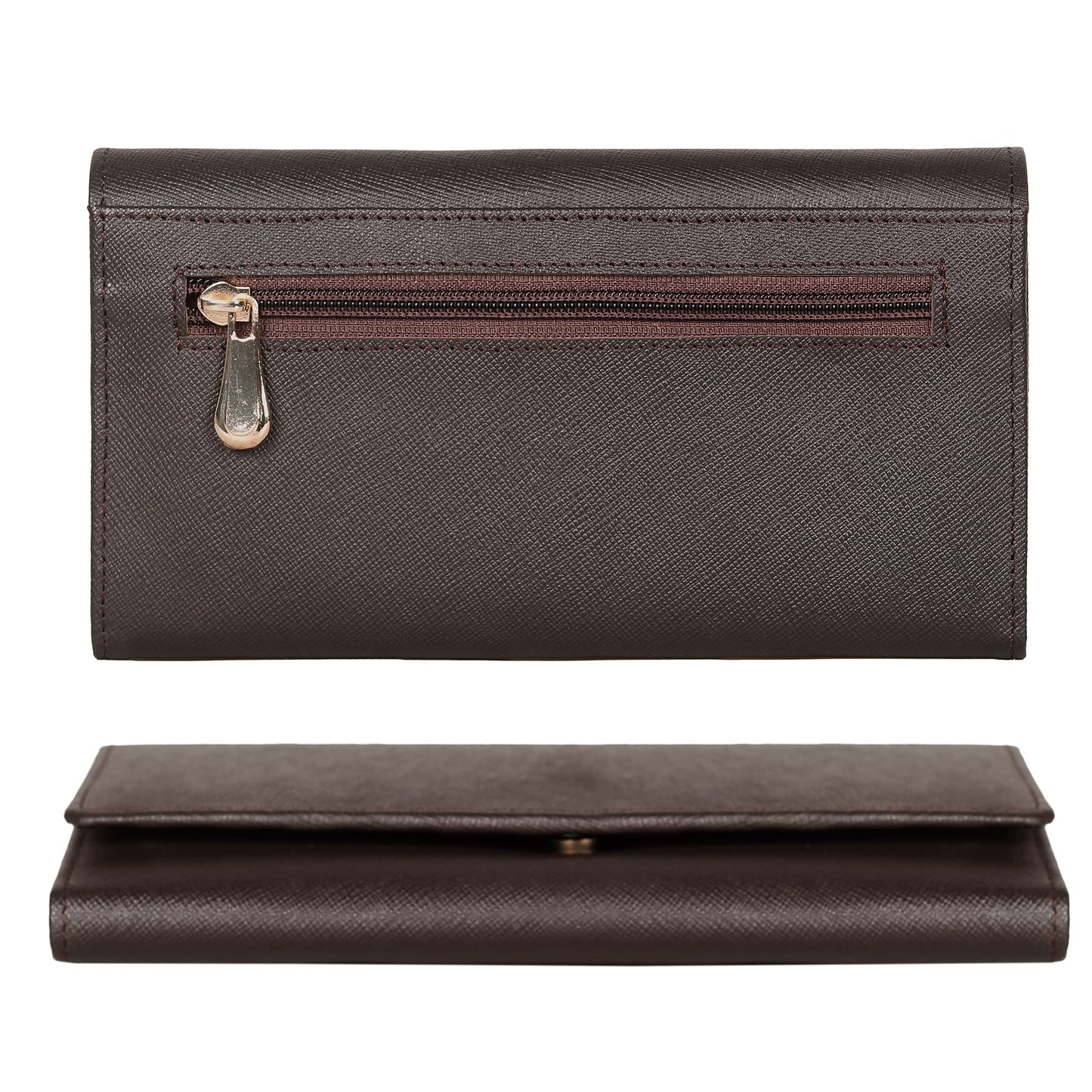 The Clownfish Jenessa Collection Genuine Leather Womens Wallet Clutch Ladies Purse with Multiple Card Slots  ID Card Window Dark Chocolate Brown