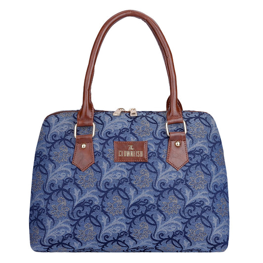 THE CLOWNFISH Montana Series Handbag for Women Office Bag Ladies Purse Shoulder Bag Tote For Women College Girls Blue-Floral