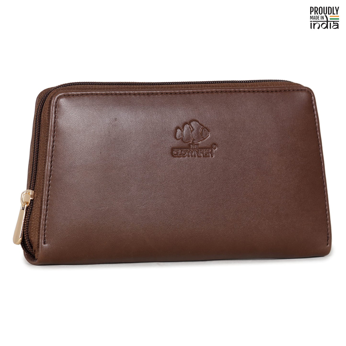 THE CLOWNFISH Evelyn Collection Womens Wallet Clutch Ladies Purse with Multiple Card Slots Dark Brown