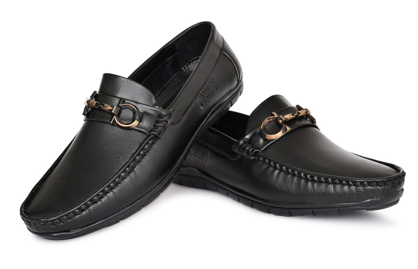 Neat Look Loafers for Men with Double Stitch  Metallic Buckle  Black