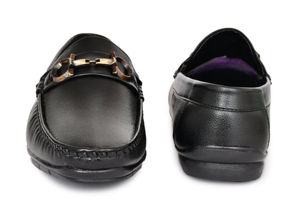 Neat Look Loafers for Men with Double Stitch  Metallic Buckle  Black