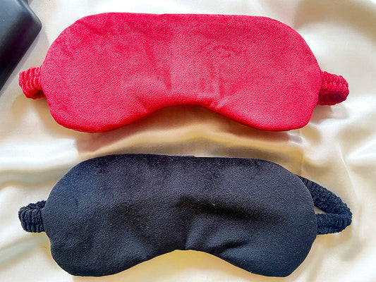 Sleep Eye Mask 100% Blackout Velvet with Elastic Strap for Men & Women, 2 Pc Pack by Lushomes (Black/Red)