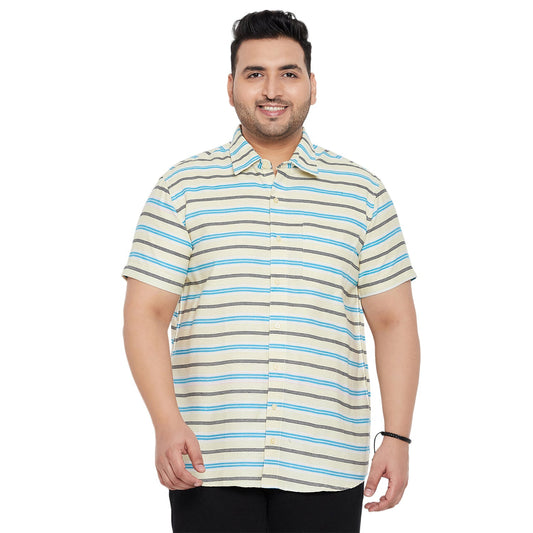Men Plus Size Angle-Beige Striped Shirt
