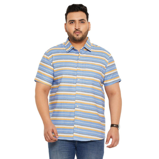 Men Plus Size Angle-Blue Striped Shirt