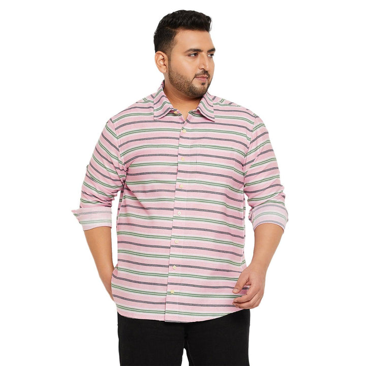 Men Plus Size Angle-Pink Striped Shirt