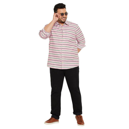 Men Plus Size Angle-Pink Striped Shirt