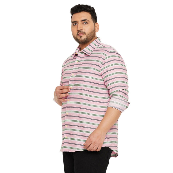 Men Plus Size Angle-Pink Striped Shirt