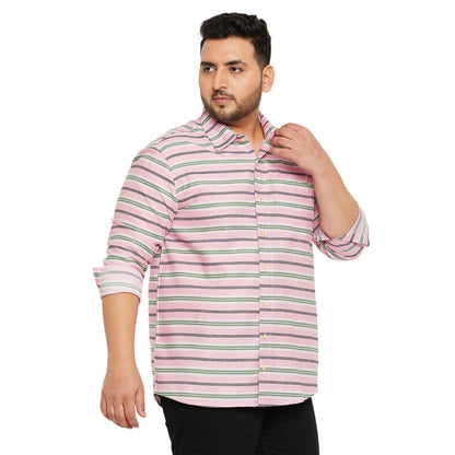 Men Plus Size Angle-Pink Striped Shirt