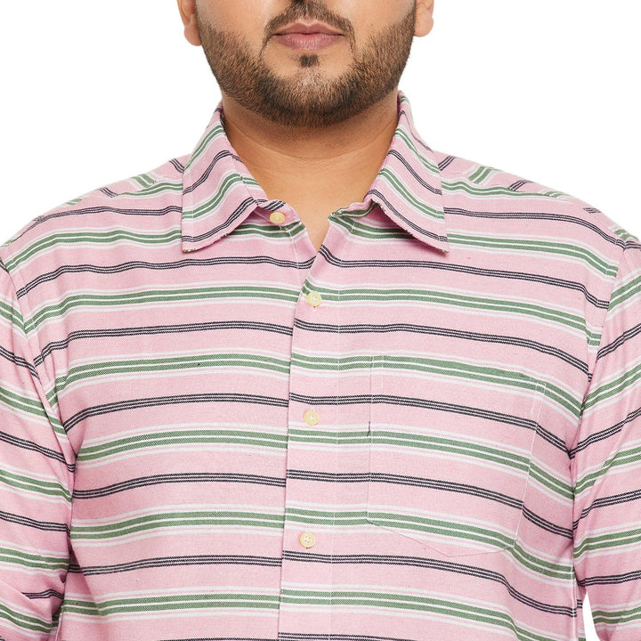 Men Plus Size Angle-Pink Striped Shirt