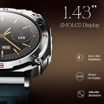 boAt Enigma X500  Smartwatch with 1.43 3.63 cm AMOLED Round Display BT Calling 100 Watch Faces 100 Sports Modes