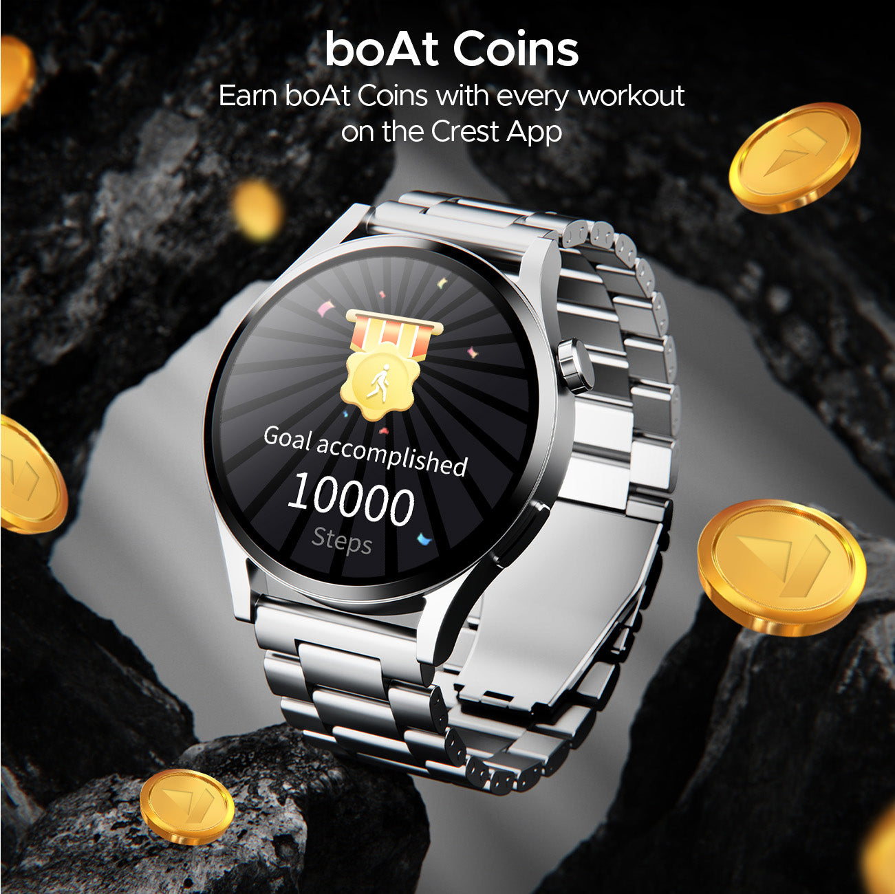 boAt Lunar Embrace  Smartwatch with 1.51 3.83 cms round AMOLED Display Functional Crown 100 Sports Modes IP68 rating