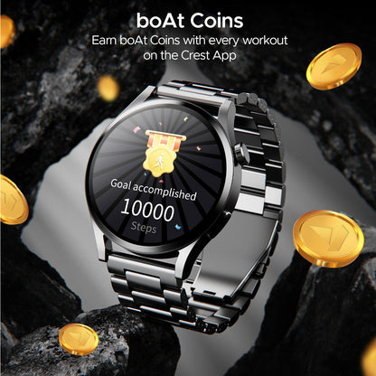 boAt Lunar Embrace  Smartwatch with 1.51 3.83 cms round AMOLED Display Functional Crown 100 Sports Modes IP68 rating