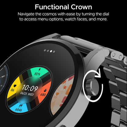 boAt Lunar Embrace  Smartwatch with 1.51 3.83 cms round AMOLED Display Functional Crown 100 Sports Modes IP68 rating