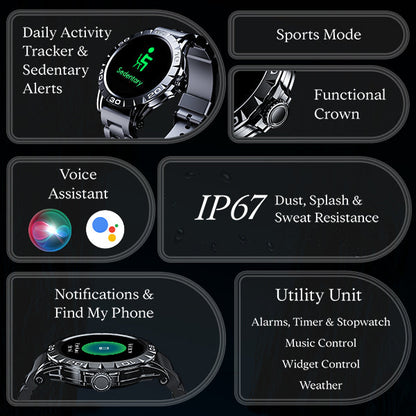 boAt Enigma Z30  Smartwatch with 1.39 TFT Display BT Calling 100 Watch Faces Luxurious Metal Body