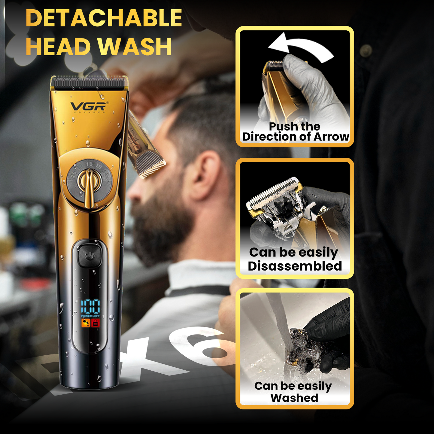 VGR V-663 Professional Hair Clipper For Men GoldBlack