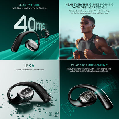 boAt Airdopes ProGear  Wireless Earbuds with 100 Hours Playback Quad Mics with ENx Tech Air Conduction Tech Perfect for Outdoor Sports