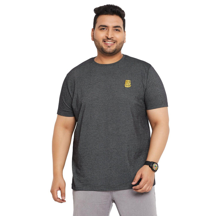 Men Plus Size Aviator-Black Jacquard Round Neck Tshirt