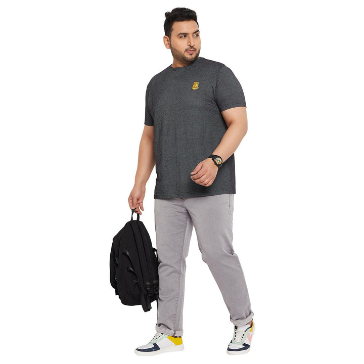 Men Plus Size Aviator-Black Jacquard Round Neck Tshirt