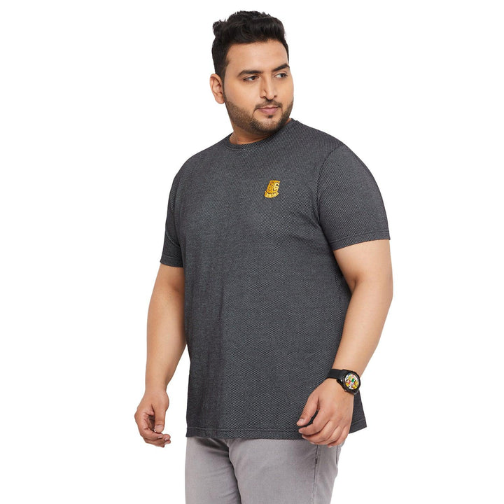 Men Plus Size Aviator-Black Jacquard Round Neck Tshirt