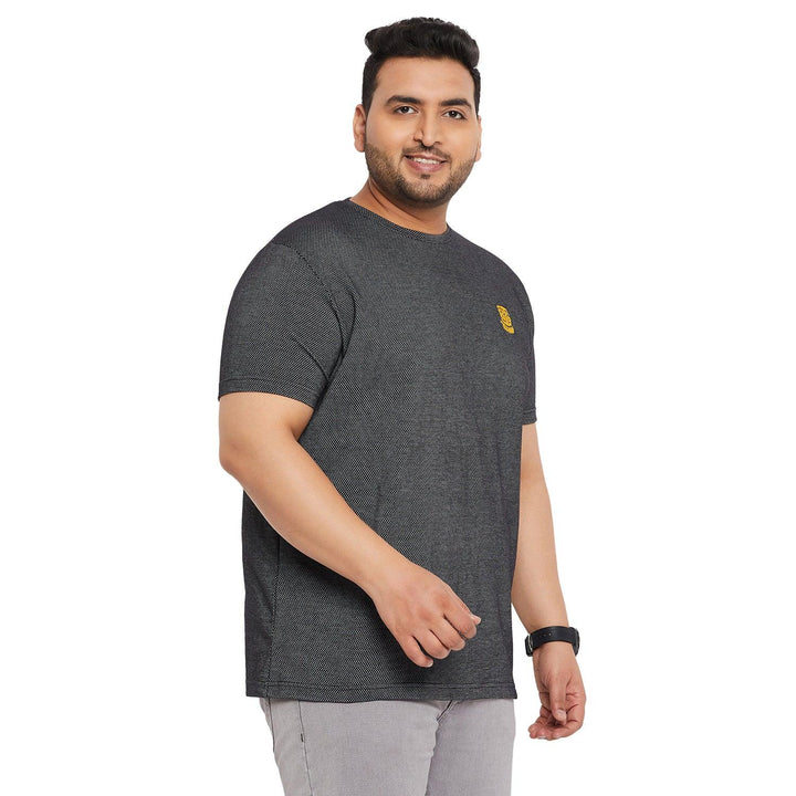 Men Plus Size Aviator-Black Jacquard Round Neck Tshirt