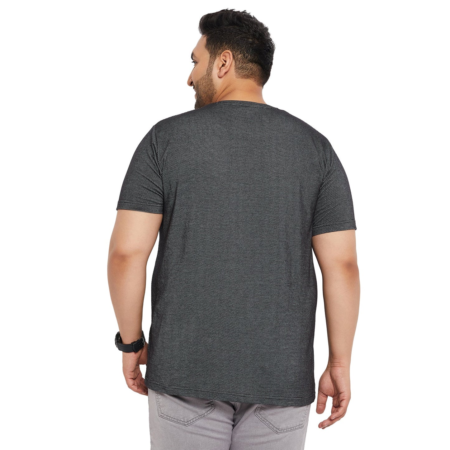 Men Plus Size Aviator-Black Jacquard Round Neck Tshirt