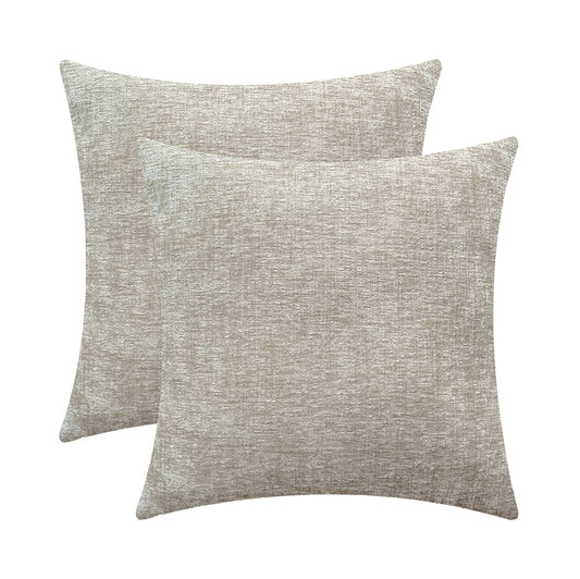 Throw Pillow Covers Chenille couch pillow covers 18 x 18 pillow cases 18x18 Inches Knife Edge with Invisible Zipper 18x18 pillow cover set of 2 pillows decorative neutral Cream by Lushomes