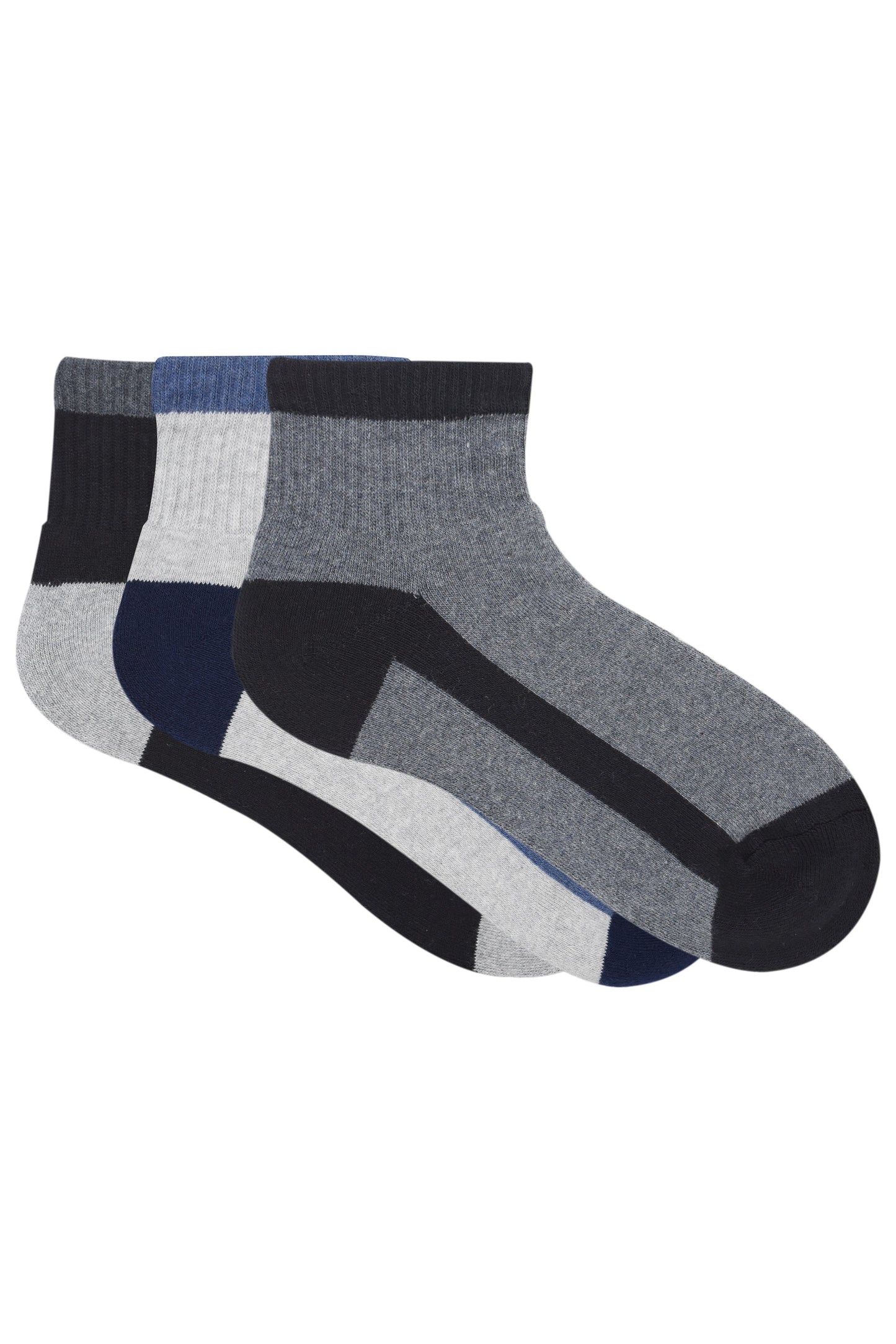 Balenzia Men Cushioned High Ankle socks - Dark Grey Light GreyBlack -Pack of 3 Pairs1U- Sports Socks