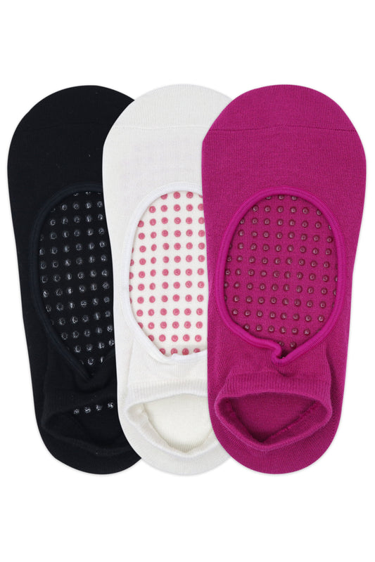 Balenzia Womens Anti Bacterial Yoga Socks with Anti Skid- Pack of 3 Pairs1U- BlackWhitePink