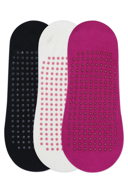 Balenzia Womens Anti Bacterial Yoga Socks with Anti Skid- Pack of 3 Pairs1U- BlackWhitePink