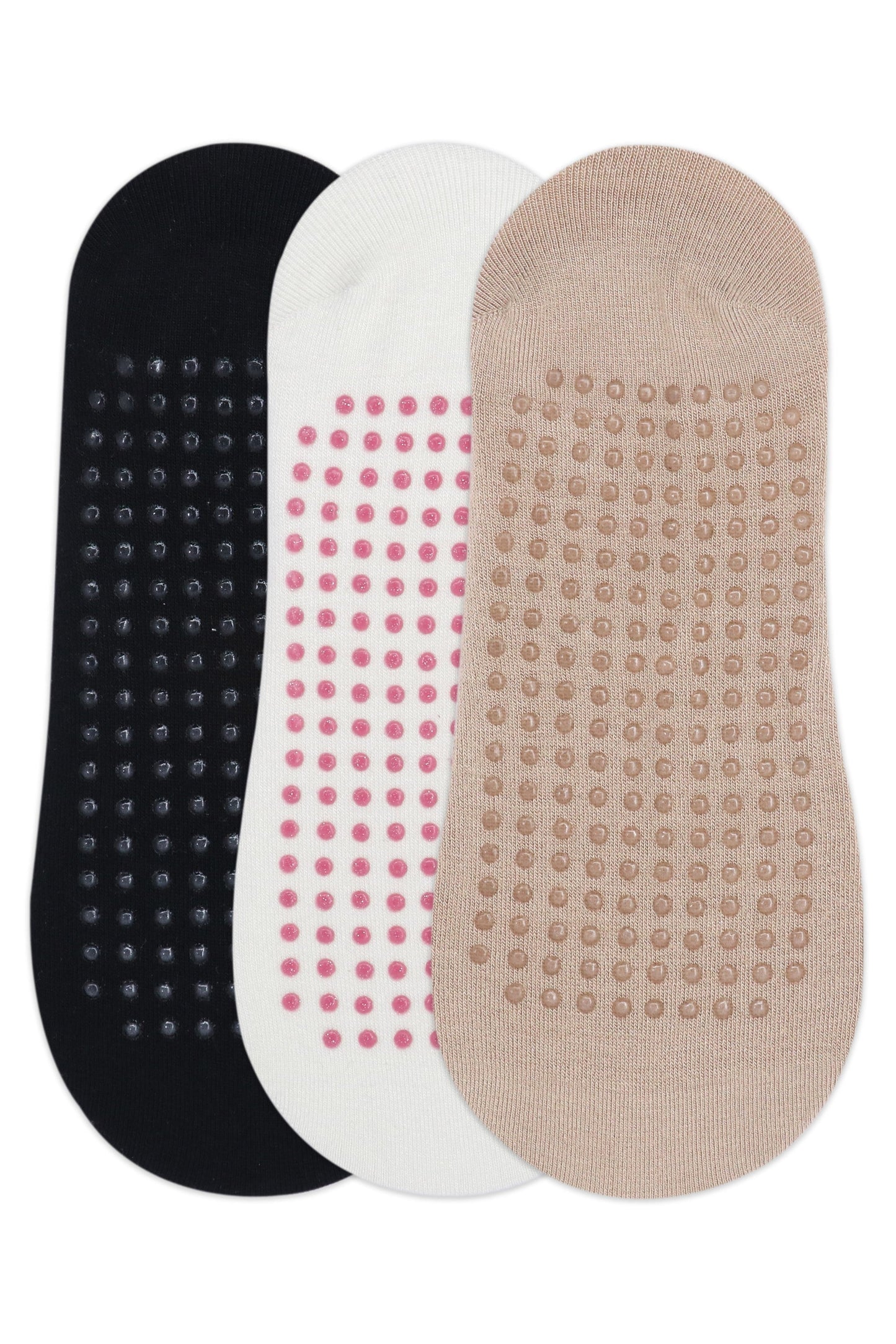 Balenzia Womens Anti Bacterial Yoga Socks with Anti Skid- Pack of 3 Pairs1U- BlackWhiteBeige