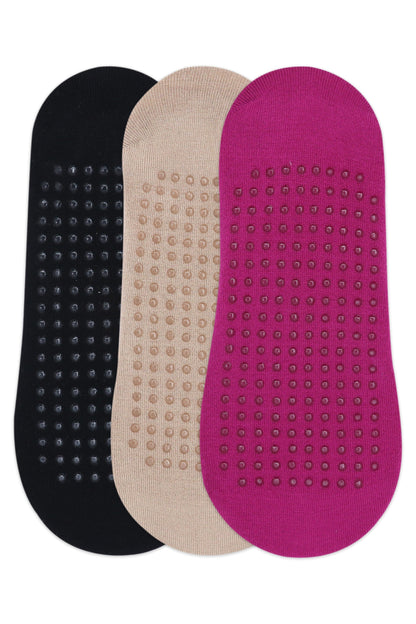 Balenzia Womens Anti Bacterial Yoga Socks with Anti Skid- Pack of 3 Pairs1U Pack- BlackBeigePink