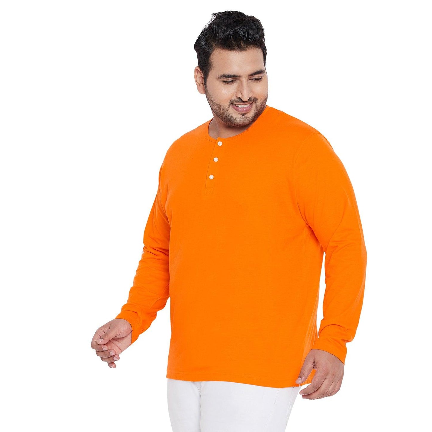 Men Plus Size Bloom Yellow Solid Henley Tshirt