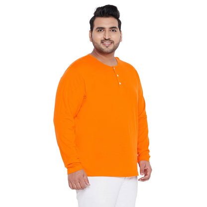 Men Plus Size Bloom Yellow Solid Henley Tshirt