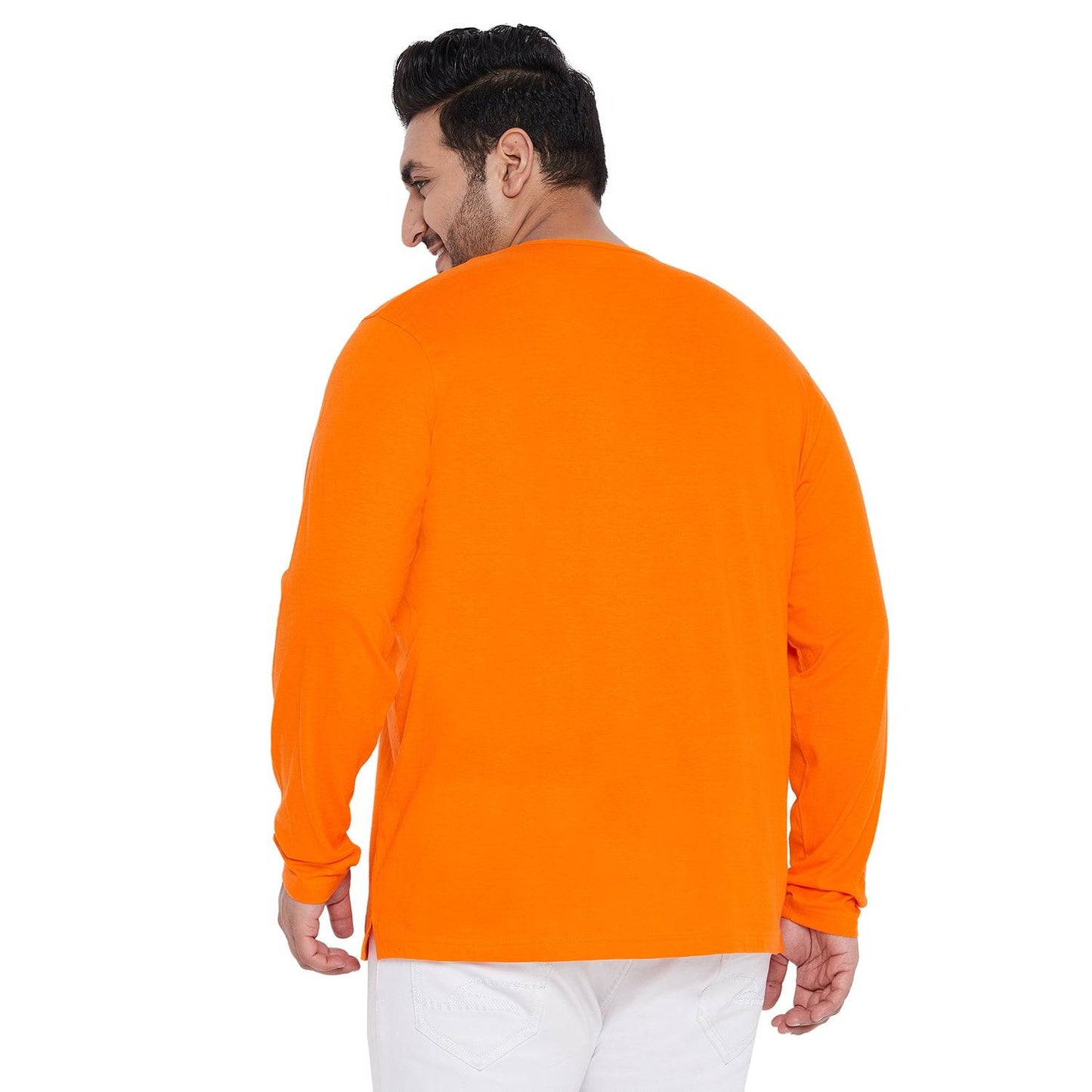 Men Plus Size Bloom Yellow Solid Henley Tshirt