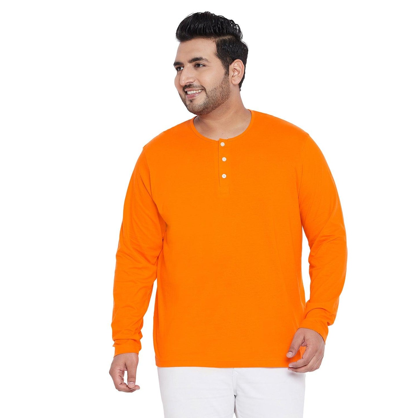 Men Plus Size Bloom Yellow Solid Henley Tshirt