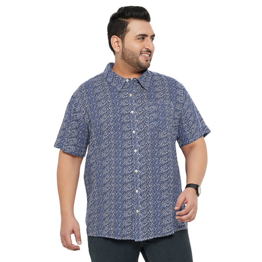 Men Plus Size Breezy-Blue Printed Shirt