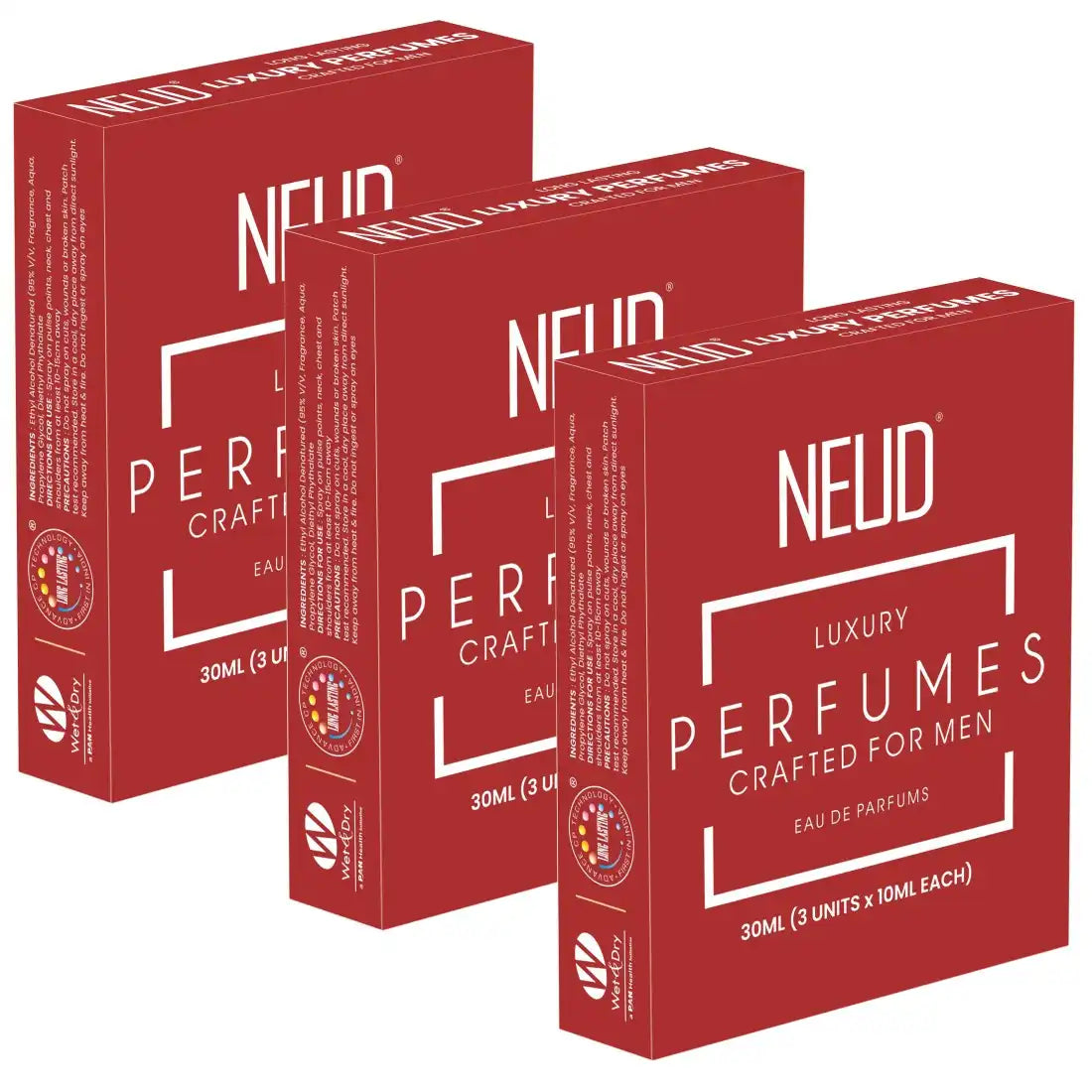 NEUD Luxury Pocket Perfume Gift Set for Men - Long Lasting Eau de Parfum Citrus Lavender Cedarwood Fragrance - 3x10ml