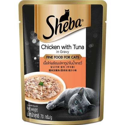 Sheba Chicken With Tuna In Gravy Premium Adult Cat Wet Food and Chicken All Life Stage Cat Dry Food Combo