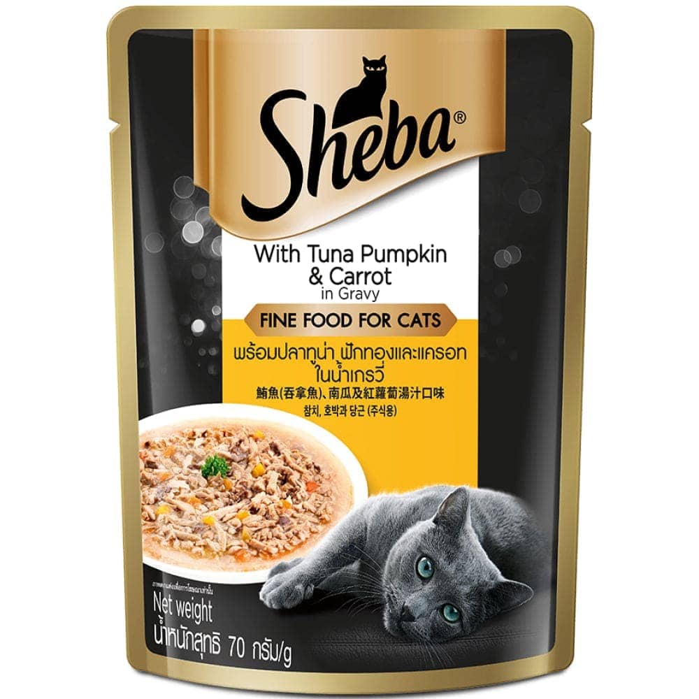 Sheba Chicken Loaf and Tuna Pumpkin  Carrot In Gravy Rich Premium Adult Fine Cat Wet Food Combo