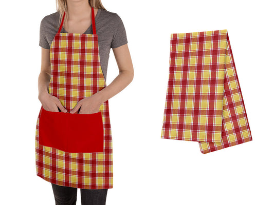 Lushomes red & yellow kitchen apron set, 2 pcs, 40x60 cm & 60x80 cm, for men & women.